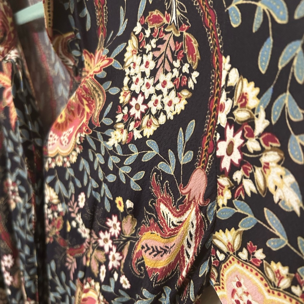 LOFT Black and Red Cocktail Dress with Intricate Floral Design